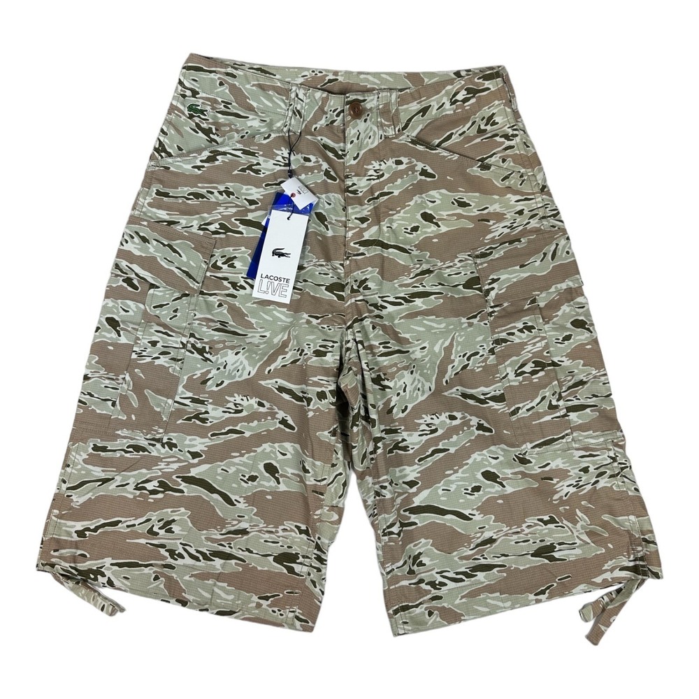 Lacoste Live Mens Multicolor Tiger Camo Cotton Twill Cargo Shorts 30 NWT